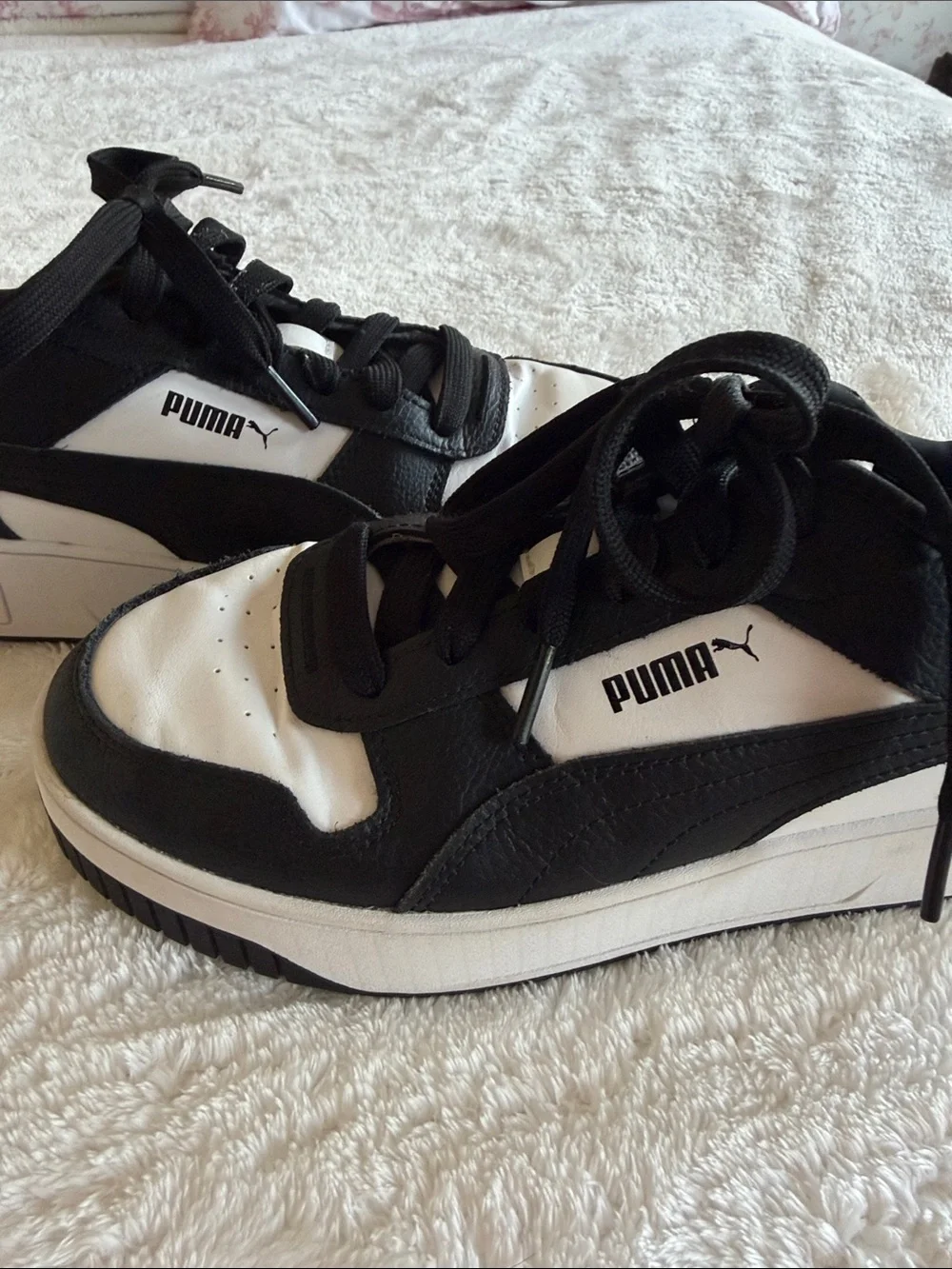 Puma Black and White Platform Low-Top Sneakers